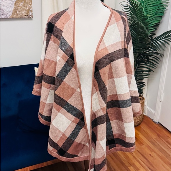 Rachel Zoe Plaid Open Front Sweater Cape Poncho - Picture 3 of 7